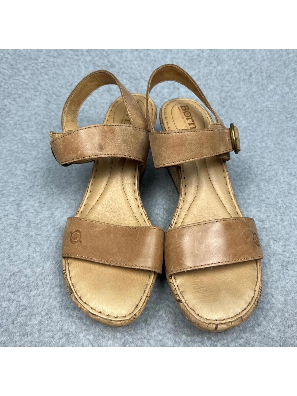Born Handcrafted Womens Leather Cork Wedge Heel Sandals Shoes 9 Comfort Casual